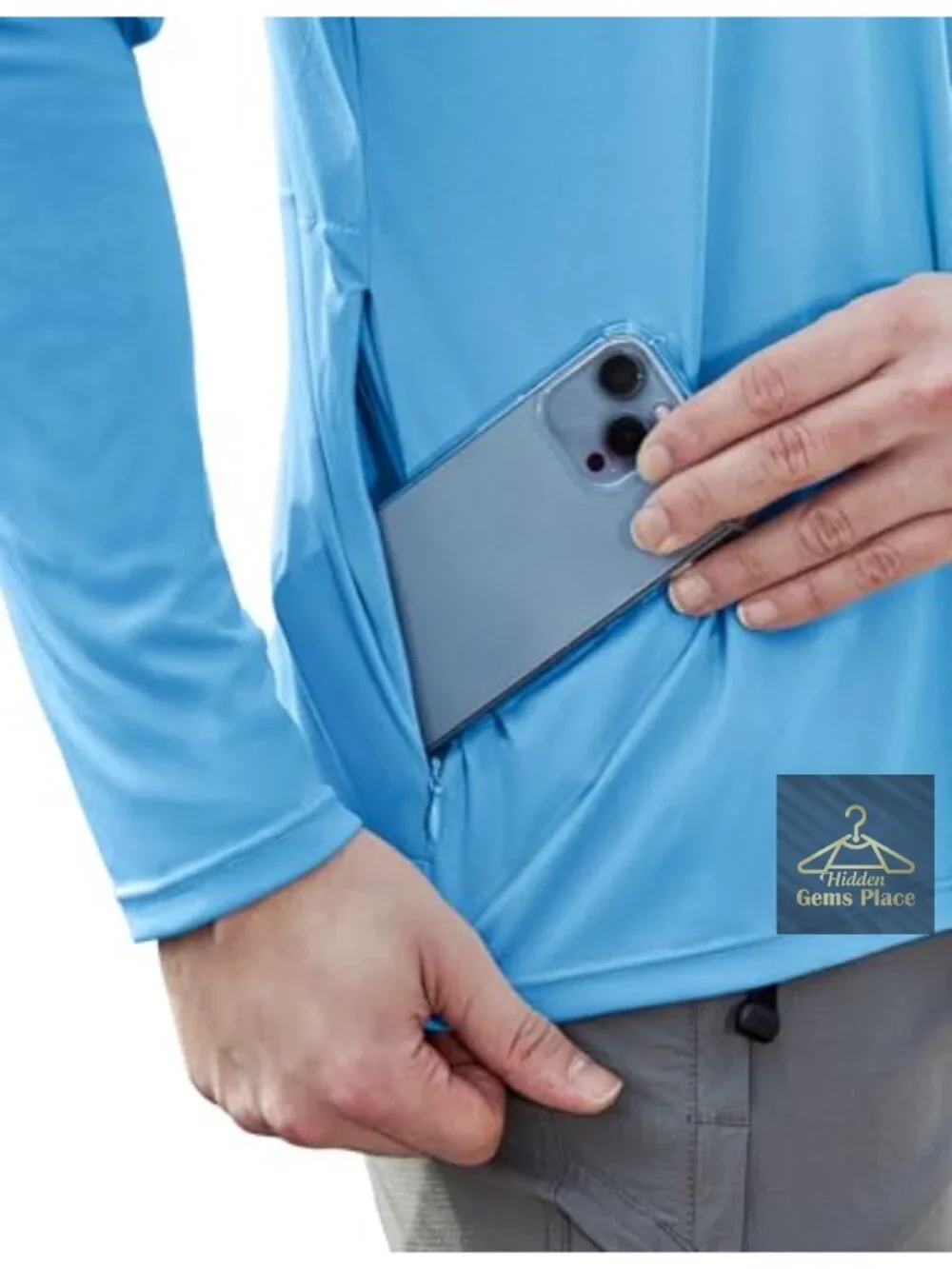 Men's UPF 50+ Long Sleeve Rash Guard Shirt with Zip Pocket Quick Dry Fishing Top